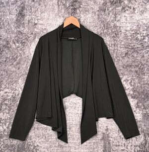 Sympli Top 2G / 2X Womens Green Waterfall Open Front Cardigan Blouse